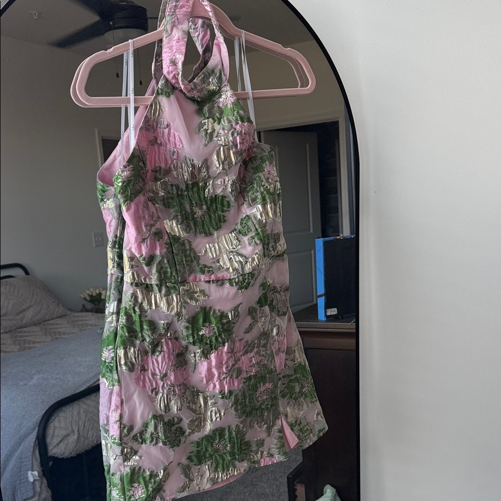 Lulu's Pink and Green Floral Dress